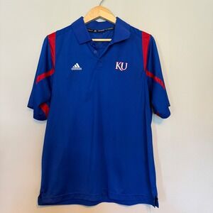 Adidas Kansas Jayhawks KU ClimaCool Team Performance Polo Shirt Blue Mens L